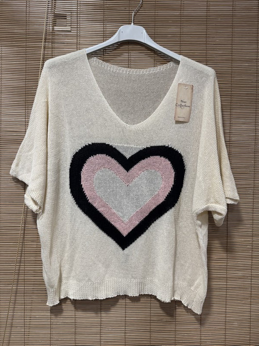 Petit pull fin cœur offwhite