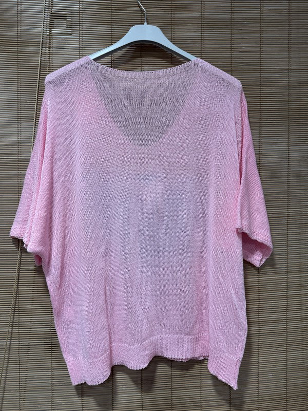 Petit pull fin cœur rose