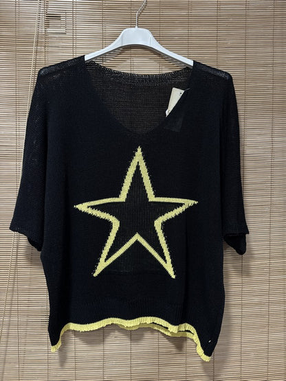 Petit pull fin étoile noir