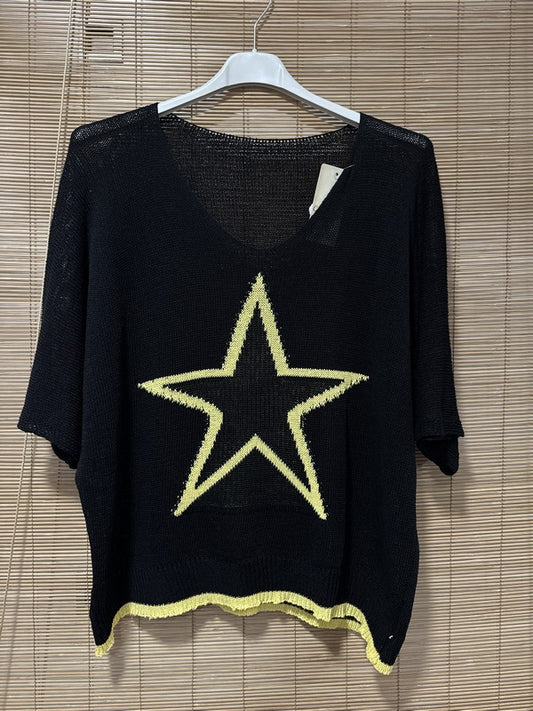 Petit pull fin étoile noir