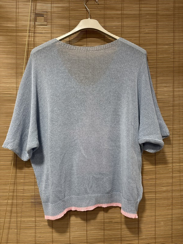 Petit pull fin étoile bleu ciel