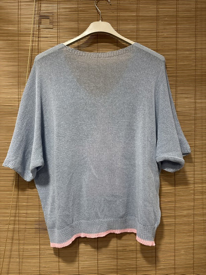Petit pull fin étoile bleu ciel