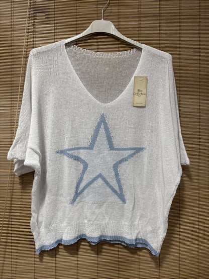 Petit pull fin étoile blanc
