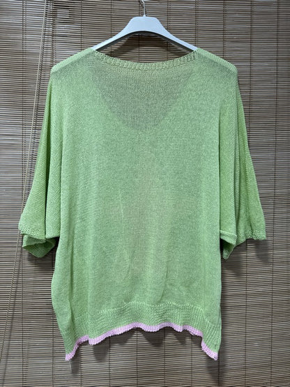 Petit pull fin étoile vert anis