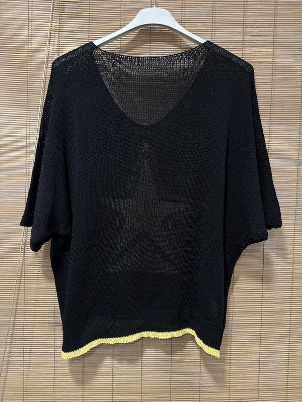 Petit pull fin étoile noir