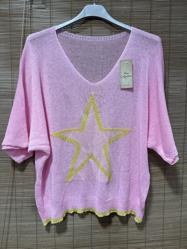 Petit pull fin étoile rose