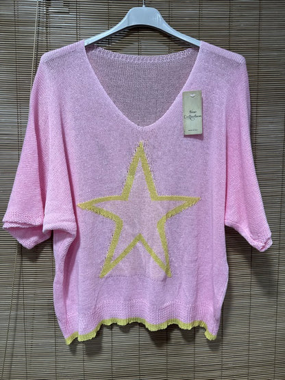Petit pull fin étoile rose