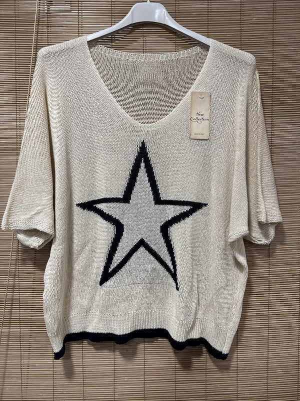 Petit pull fin étoile offwhite