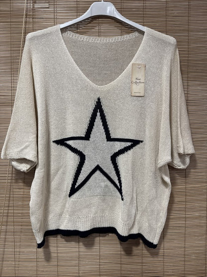 Petit pull fin étoile offwhite