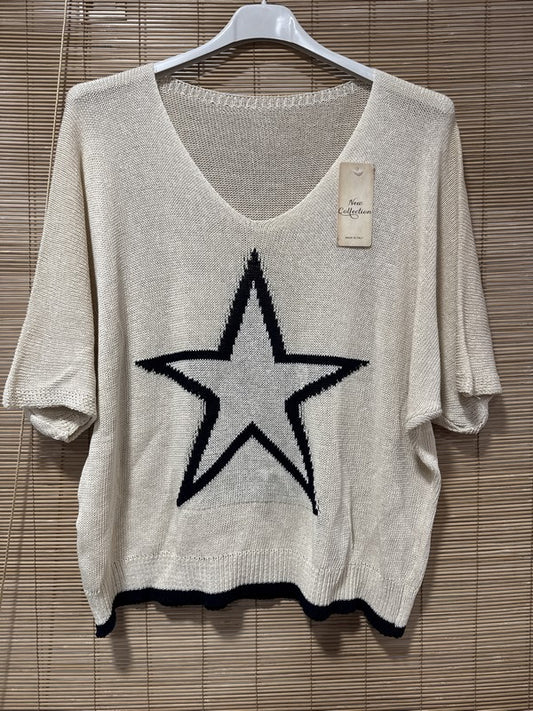 Petit pull fin étoile offwhite