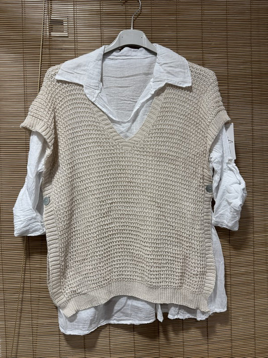 Set chemise et pull débardeur sable