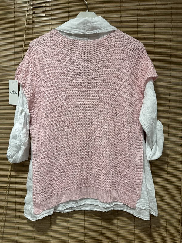 Set chemise et pull débardeur rose