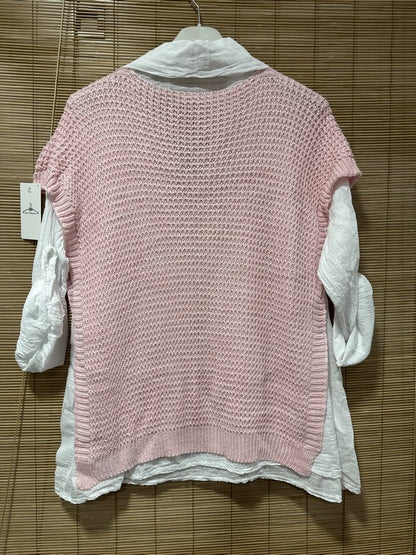 Set chemise et pull débardeur rose
