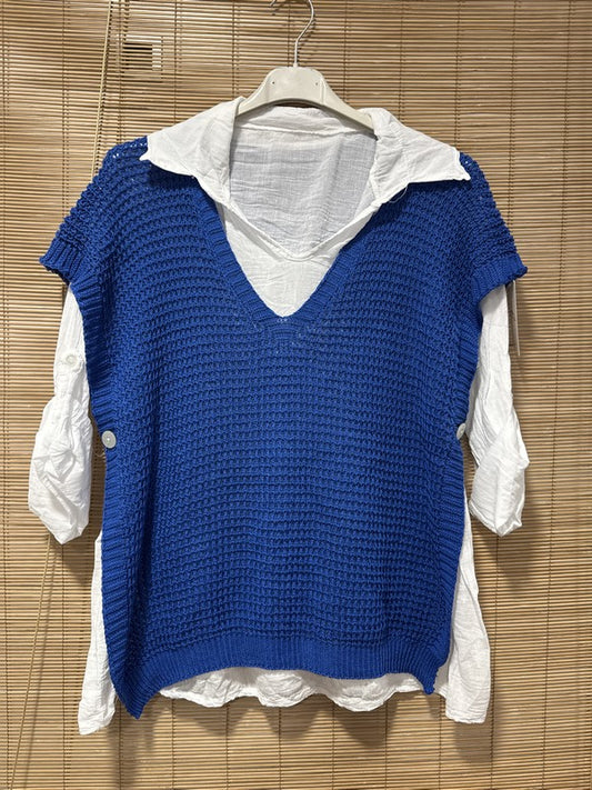 Set chemise et pull débardeur bleu roi