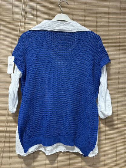 Set chemise et pull débardeur bleu roi