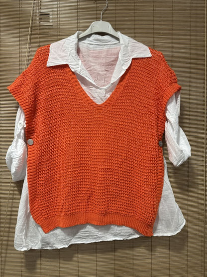 Set chemise et pull débardeur orange