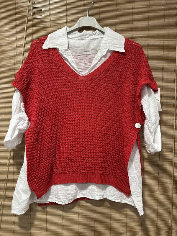 Set chemise et pull débardeur rouge