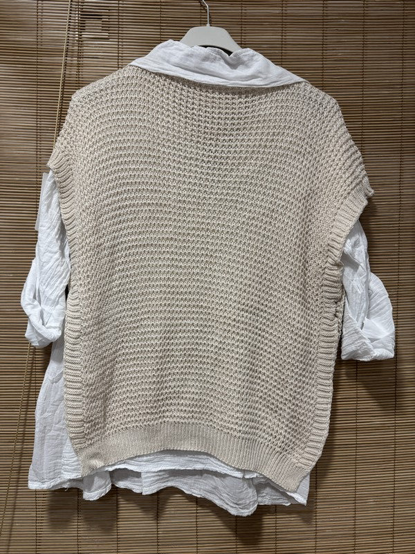 Set chemise et pull débardeur sable