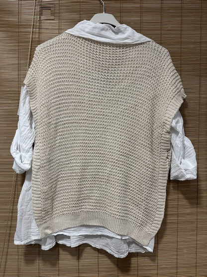 Set chemise et pull débardeur sable