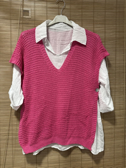 Set chemise et pull débardeur rose