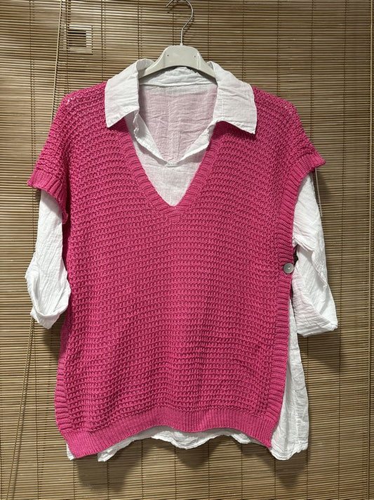 Set chemise et pull débardeur rose