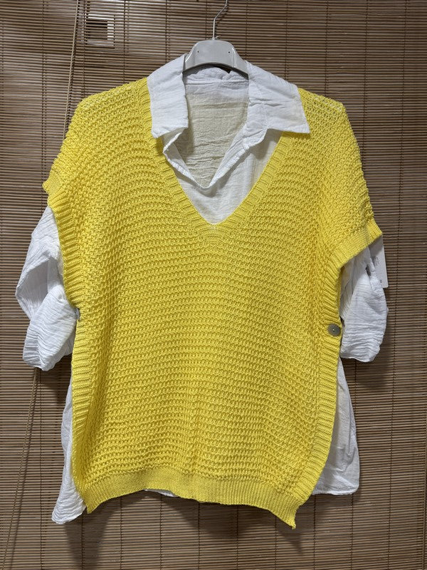Set chemise et pull débardeur jaune