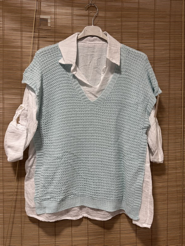 Set chemise et pull débardeur menthe