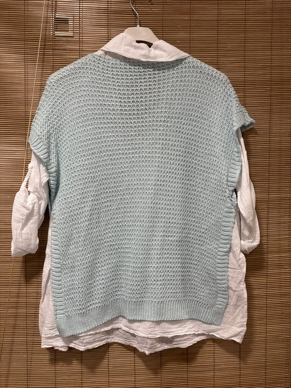 Set chemise et pull débardeur menthe