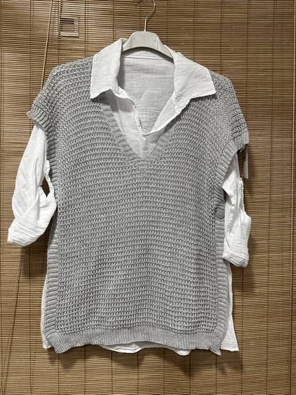 Set chemise et pull débardeur gris