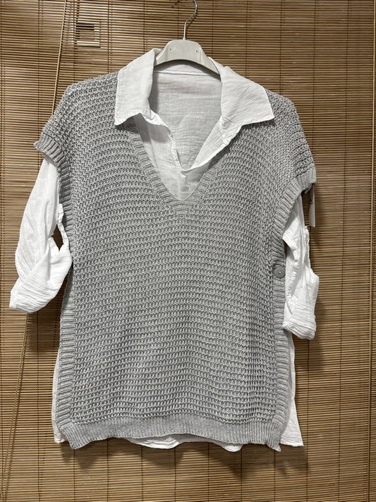 Set chemise et pull débardeur gris