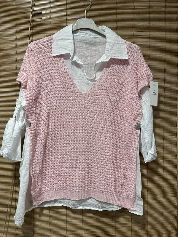 Set chemise et pull débardeur rose