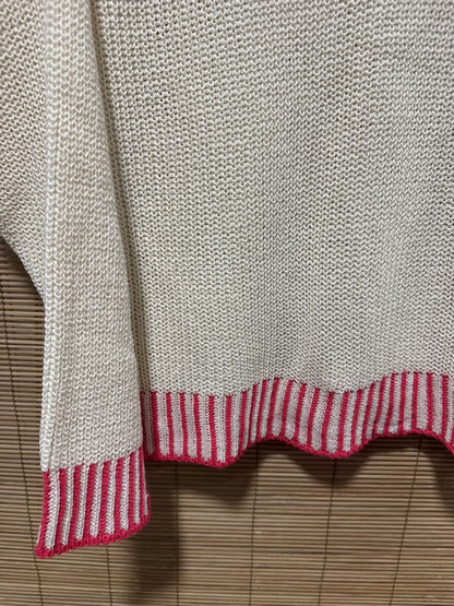 Pull col V bordure fuchsia
