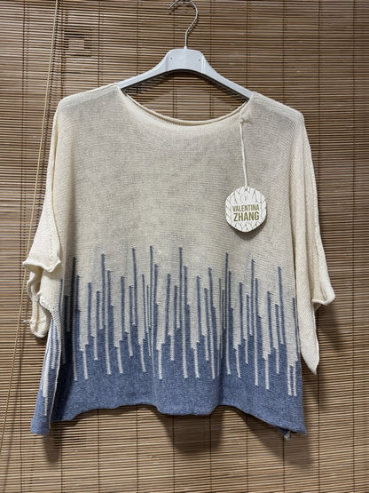 Pull court géo bleu jean