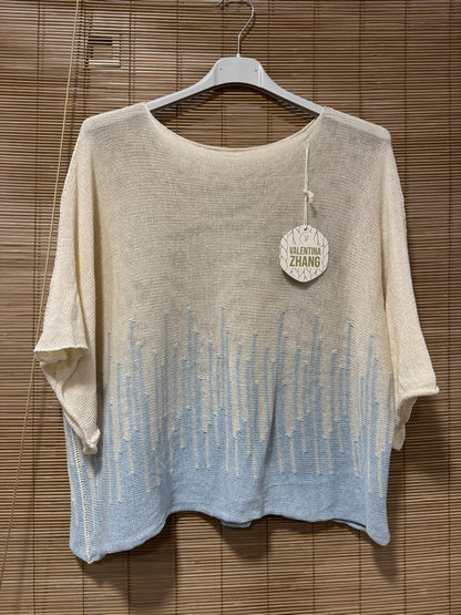 Pull court géo bleu ciel