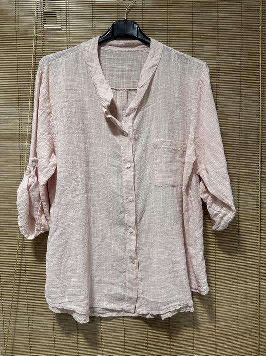 Chemise en coton col mao rose