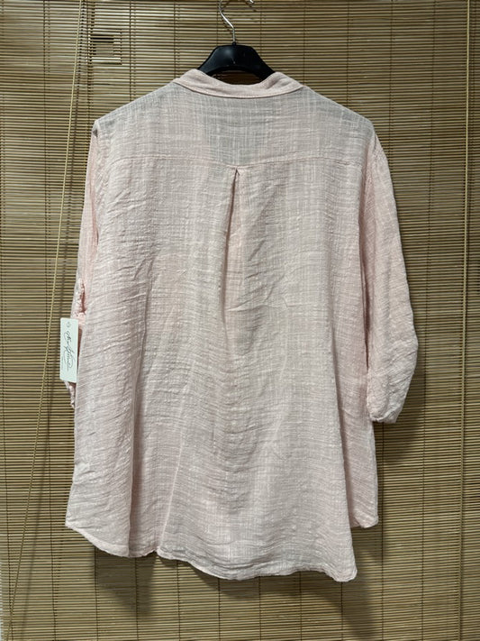 Chemise en coton col mao rose