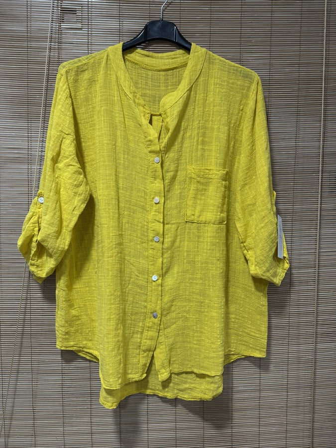 Chemise en coton col mao jaune