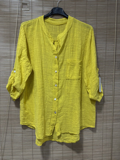 Chemise en coton col mao jaune