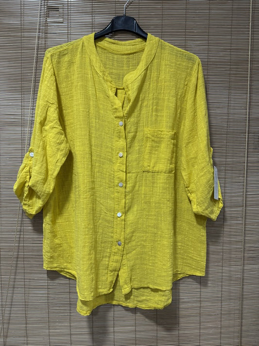 Chemise en coton col mao jaune