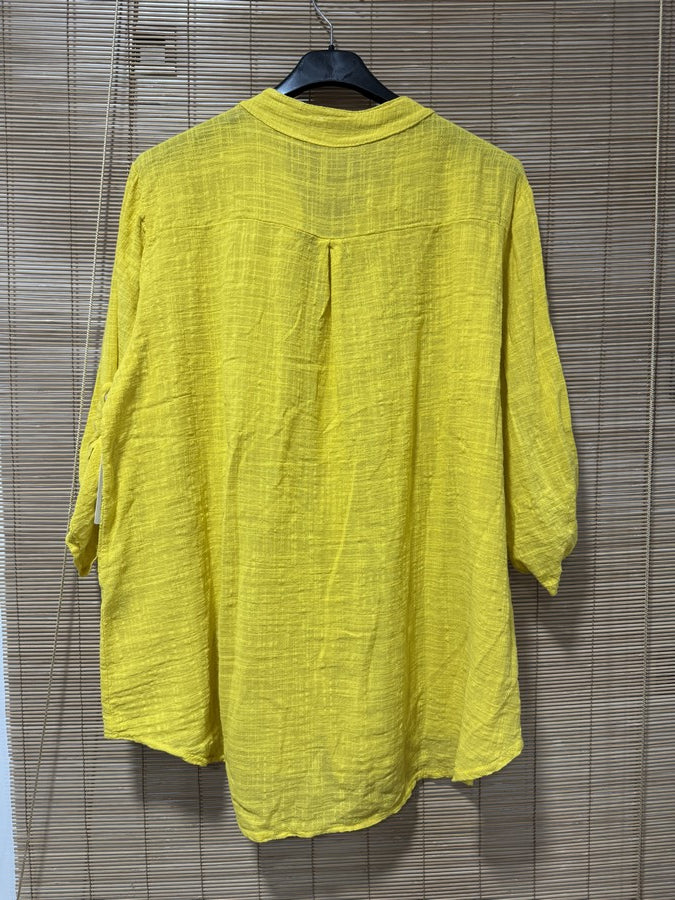 Chemise en coton col mao jaune