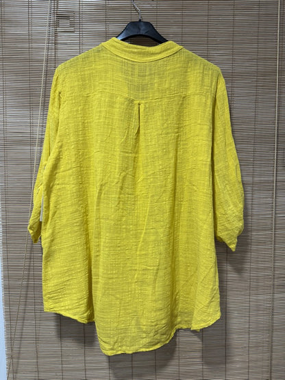 Chemise en coton col mao jaune