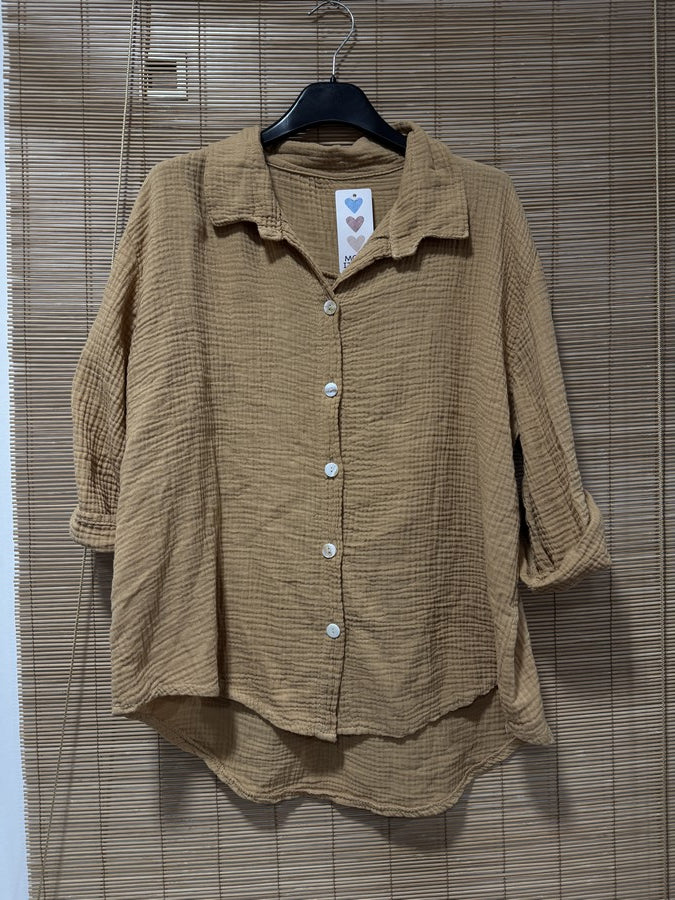 Chemise gaze de coton camel