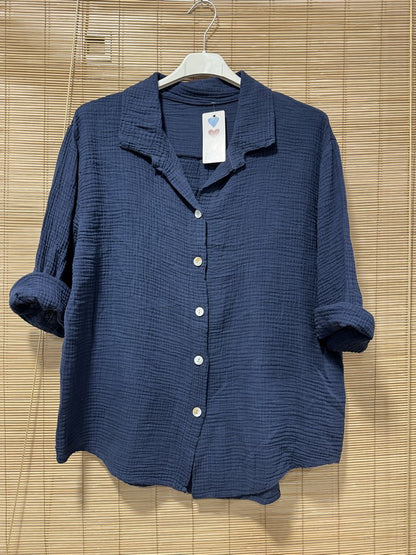 Chemise gaze de coton bleu marine