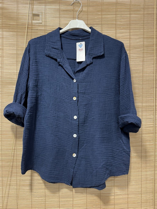 Chemise gaze de coton bleu marine
