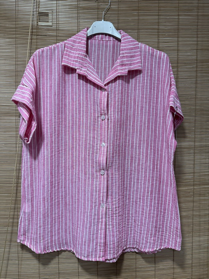 Chemisette manches courtes rayée fuchsia