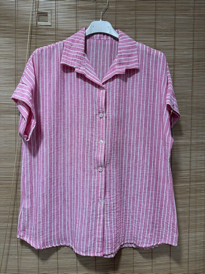 Chemisette manches courtes rayée fuchsia
