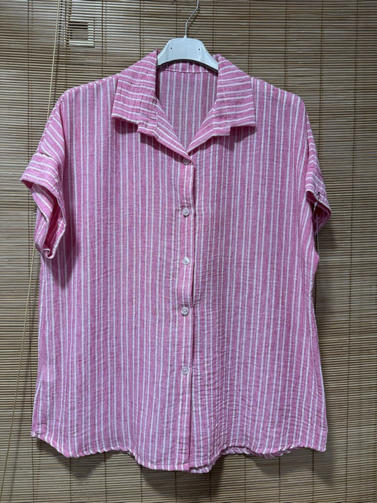 Chemisette manches courtes rayée fuchsia