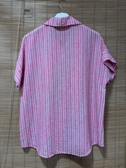 Chemisette manches courtes rayée fuchsia