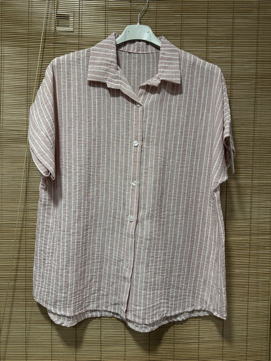 Chemisette manches courtes rayée rose