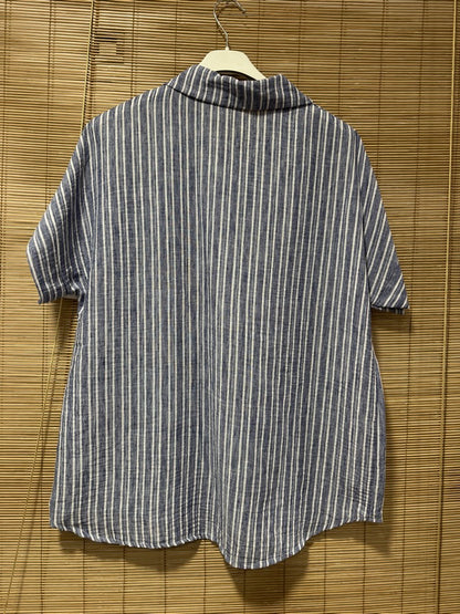 Chemisette manches courtes rayée bleu jean